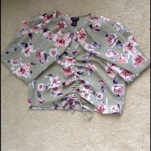 Green Floral Crop Blouse